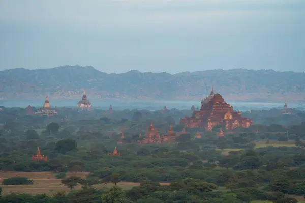 Aerial Top View Burmese Temples Bagan City Balloon Unesco World — Stock Photo, Image