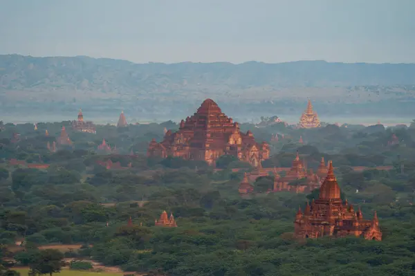 Bovenaanzicht Vanuit Lucht Van Birmese Tempels Van Bagan City Vanuit — Stockfoto
