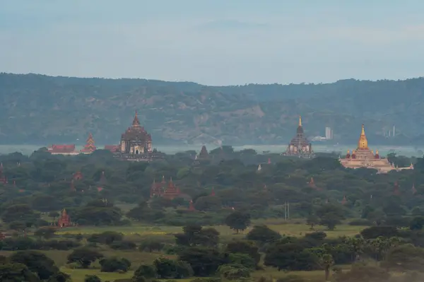 Vista Aerea Dall Alto Dei Templi Birmani Bagan City Palloncino — Foto Stock
