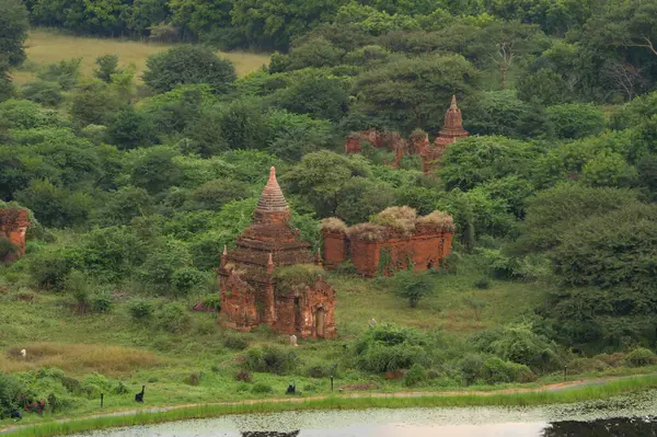 Vzdušný Pohled Barmské Chrámy Bagan City Balónu Světového Dědictví Unesco — Stock fotografie