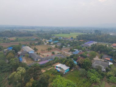 Yaz mevsiminde ulusal parktaki tropikal ormanın yukarısından yemyeşil ağaçların havadan görünüşü. Doğa manzarası. Desen dokusu arkaplanı.