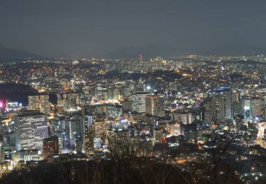 Güney Kore, Seul şehir merkezi Skyline 'ın hava görüntüsü. Finansal bölge ve Asya 'nın akıllı kentsel kentindeki iş merkezleri. Gökdelen ve yüksek binalar.