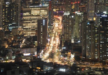 Güney Kore, Seul şehir merkezi Skyline 'ın hava görüntüsü. Finansal bölge ve Asya 'nın akıllı kentsel kentindeki iş merkezleri. Gökdelen ve yüksek binalar.