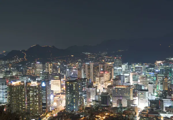 Vista Aérea Seul Downtown Skyline Coreia Sul Distrito Financeiro Centros Imagens Royalty-Free