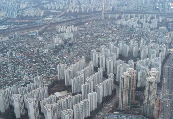 Vista Aérea Seul Downtown Skyline Coreia Sul Distrito Financeiro Centros Fotografia De Stock