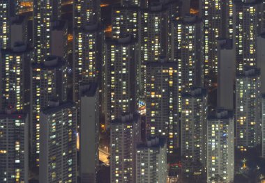 Güney Kore, Seul şehir merkezi Skyline 'ın hava görüntüsü. Finansal bölge ve Asya 'nın akıllı kentsel kentindeki iş merkezleri. Gökdelen ve yüksek binalar.