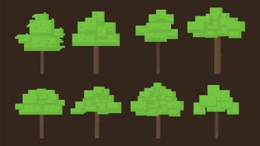 İzole edilmiş yeşil ağaçlar vesaire. , düz tasarım, izole vektör