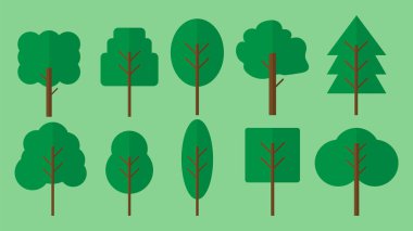 İzole edilmiş yeşil ağaçlar vesaire. , düz tasarım, izole vektör