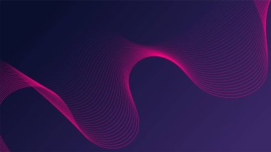 Koyu mavi arkaplanda pembe çizgiler, soyut dalga desenleri, düzgün akış eğrileri, kıvrımlı çizgiler nazik dalgalar oluşturan minimalist soyut tarzlar..