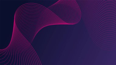 Koyu mavi arkaplanda pembe çizgiler, soyut dalga desenleri, düzgün akış eğrileri, kıvrımlı çizgiler nazik dalgalar oluşturan minimalist soyut tarzlar..