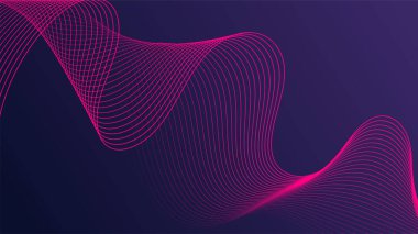 Koyu mavi arkaplanda pembe çizgiler, soyut dalga desenleri, düzgün akış eğrileri, kıvrımlı çizgiler nazik dalgalar oluşturan minimalist soyut tarzlar..