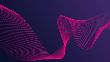 Koyu mavi arkaplanda pembe çizgiler, soyut dalga desenleri, düzgün akış eğrileri, kıvrımlı çizgiler nazik dalgalar oluşturan minimalist soyut tarzlar..