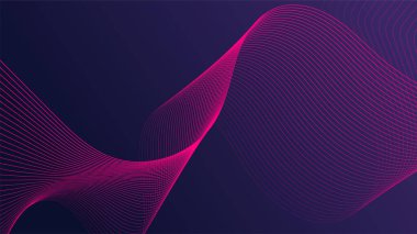 Koyu mavi arkaplanda pembe çizgiler, soyut dalga desenleri, düzgün akış eğrileri, kıvrımlı çizgiler nazik dalgalar oluşturan minimalist soyut tarzlar..