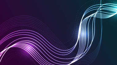 Dinamik soyut dijital arkaplan, akışkan hareketli parlak çizgiler. Görsel olarak yüksek teknoloji ve siber iletişim kuran canlı bir gelecek tasarımı..