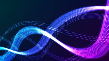 Dinamik soyut dijital arkaplan, akışkan hareketli parlak çizgiler. Görsel olarak yüksek teknoloji ve siber iletişim kuran canlı bir gelecek tasarımı..