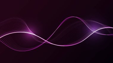 Parlak parçacıkların dinamik soyut dalgaları. Bu fütüristik dijital grafik düzgün veri akışını ve teknolojik hareketi gösteriyor