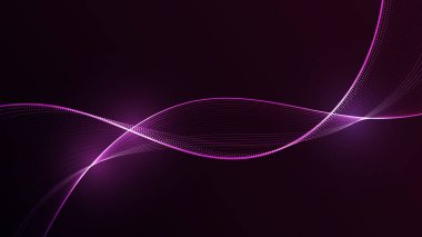 Parlak parçacıkların dinamik soyut dalgaları. Bu fütüristik dijital grafik düzgün veri akışını ve teknolojik hareketi gösteriyor