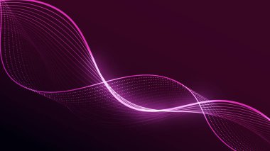 Parlak parçacıkların dinamik soyut dalgaları. Bu fütüristik dijital grafik düzgün veri akışını ve teknolojik hareketi gösteriyor