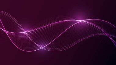 Parlak parçacıkların dinamik soyut dalgaları. Bu fütüristik dijital grafik düzgün veri akışını ve teknolojik hareketi gösteriyor