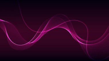 Parlak parçacıkların dinamik soyut dalgaları. Bu fütüristik dijital grafik düzgün veri akışını ve teknolojik hareketi gösteriyor