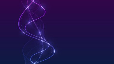 Neon ışık çizgileri ve parçacık akışı olan soyut dikey arkaplan. Geniş kopya alanına sahip gelecekçi teknoloji şablonu.