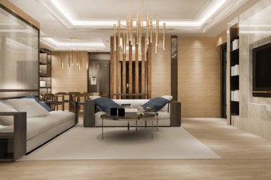 3D işlemeli lüks ve modern oturma odası Deri kanepe ve lamba