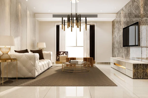 Rendering Luxury Modern Living Room Leather Sofa Lamp — Foto Stock