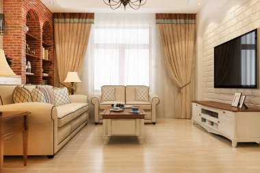 3 boyutlu modern yemek odası ve oturma odası retro koltuk ve Avrupa tarzı