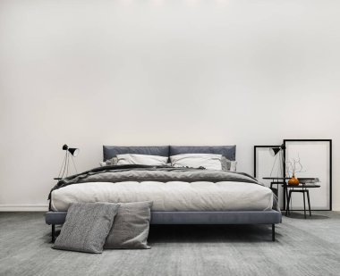 3D hazırlama klasiği, beyaz arka planlı yatak odası maketi