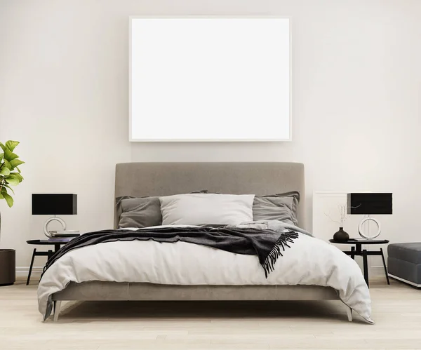 3d rendering vintage minimal mock up bedroom with mock up picture frame