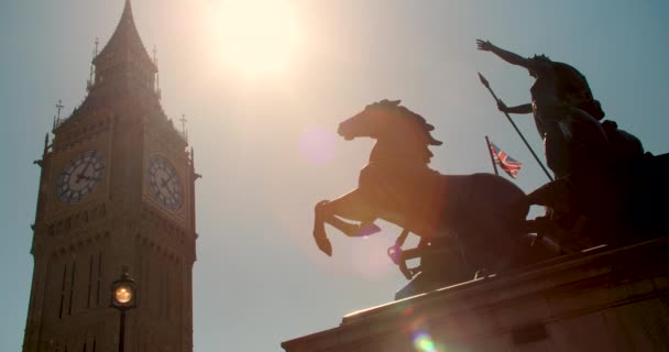 Big Ben Houses Parliament Union Jack Flag Flying Boadicea Boudica — Stock Video