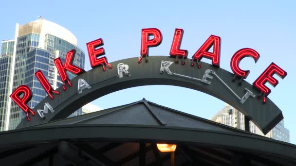Seattle Washington Usa July 2019 Pike Place Market Sign Seattle — Αρχείο Βίντεο