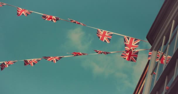 Union Jack Flags Flying Houses Streets England Great Britain — Stock video