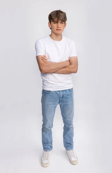 White Background Studio Portrait Handsome Cool Boy Teenager Teen Young — Stock Photo, Image