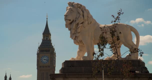 Big Ben Parlament Oroszlán Szobor Westminster Hídon London Anglia — Stock videók