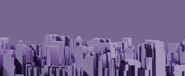 Purple Abstract Metropolis Background Minimalistic Cityscape Render Skyscrapers Architectural Buildings — Stock Photo, Image