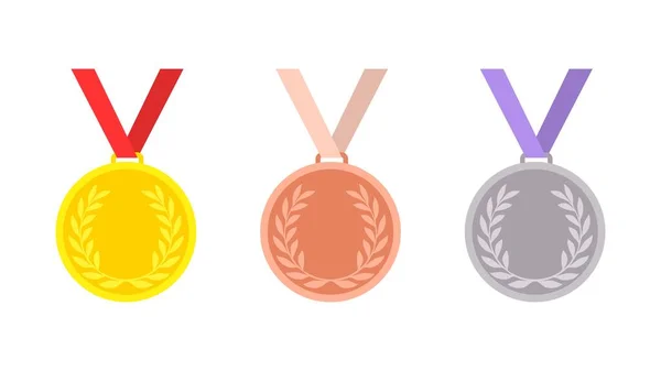 Guld Silver Och Brons Medalj Mall Troféer Vinnare Tävling Rött — Stock vektor