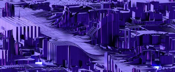 Futurista Metrópolis Neón Brillante Trasfondo Futuro Rascacielos Edificios Ciber Púrpura — Foto de Stock
