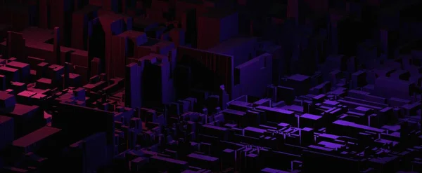 Ciudad Oscura Con Fondo Iluminación Neón Futurista Metrópolis Púrpura Con — Foto de Stock