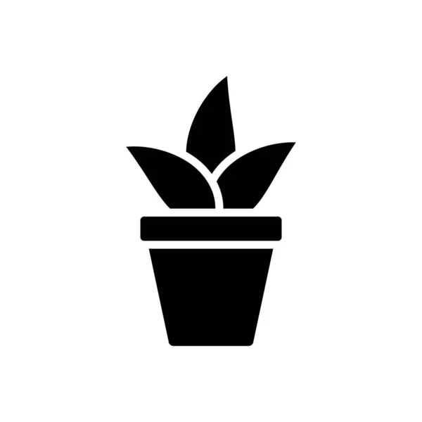 Stock vector Plant in black pot icon. Growing home plants and seedlings for decorating interior with natural decor and planting with cultivation in vector garden