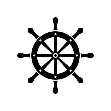 Ship helm icon. Nautical steering wheel to control cruise and sailing ship with navigation in retro vector design clipart