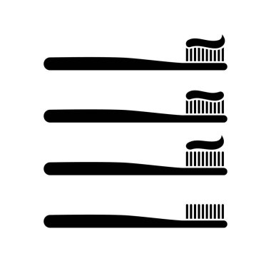 Toothbrush black with and without paste. Hygiene product with healing gel for mandatory oral care with treatment and prevention vector teeth