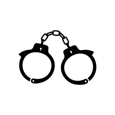 Handcuffs silhouette icon. Tool for arresting and escorting dangerous criminals with safe grip and subject of role playing vector games