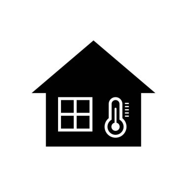 House with thermometer icon. Air conditioning and climate control in rooms with smart thermostat controller with equipment to maintain comfortable vector temperature