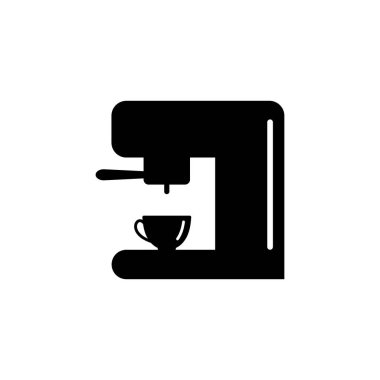 Coffee machine with cup silhouette. Automatic device for preparing natural latte and cappuccino. Barista and home equipment with office mocha vector creation.