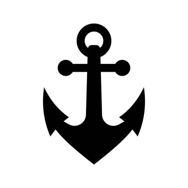 Ship anchor icon. Iron black vintage nautical equipment to stop sailboat ship with antique retro vector design