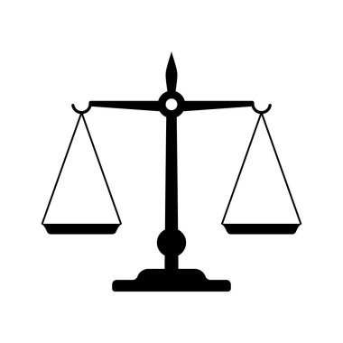 Pharmacy vintage scales silhouette. Old black lever device for weighing drugs and jewelry with an equal armed antique mechanism and vector weights