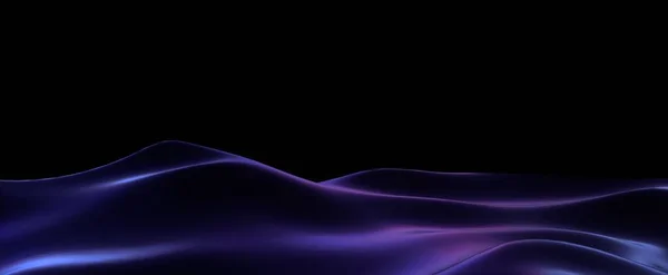 Neon dark waves background. Purple abstract ocean lines with 3d render of night glowing highlights and digital design