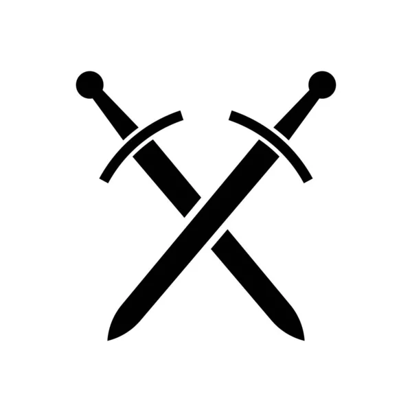 Icona Con Spade Incrociate Armi Affilate Medievali Antiche Nel Simbolo — Vettoriale Stock
