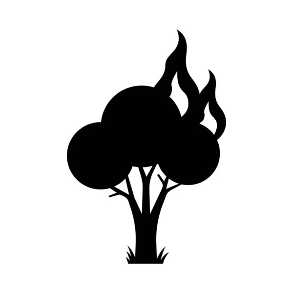 Płonąca Ikona Drzewa Czarny Symbol Pożarów Katastrof Ekologicznych Uszkodzeniami Środowiska — Wektor stockowy
